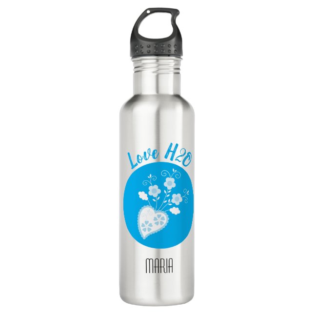 Blue Portuguese romantic heart Stainless Steel Water Bottle (Front)