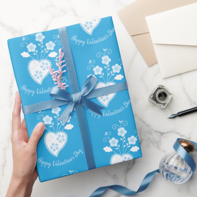 Blue Portuguese romantic heart Wrapping Paper (Gifting)