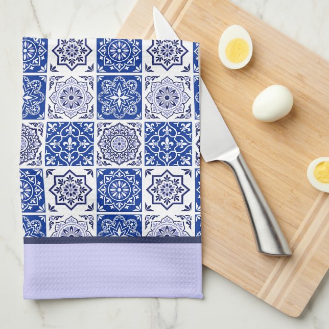 Blue Portuguese Tile Pattern Kitchen Towel (Quarter Fold)