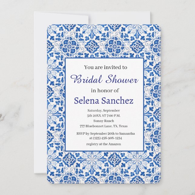Blue Portuguese Tiles Bridal Shower Invitation (Front)