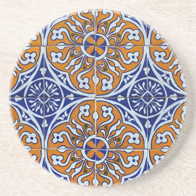 Blue, Portuguese Tiles Drink Coaster (Front)