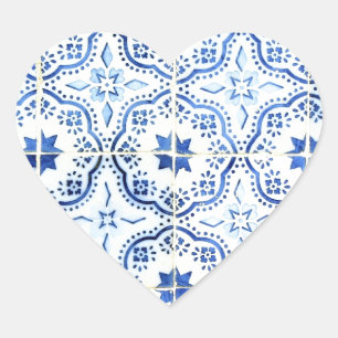Blue, Portuguese Tiles Heart Sticker