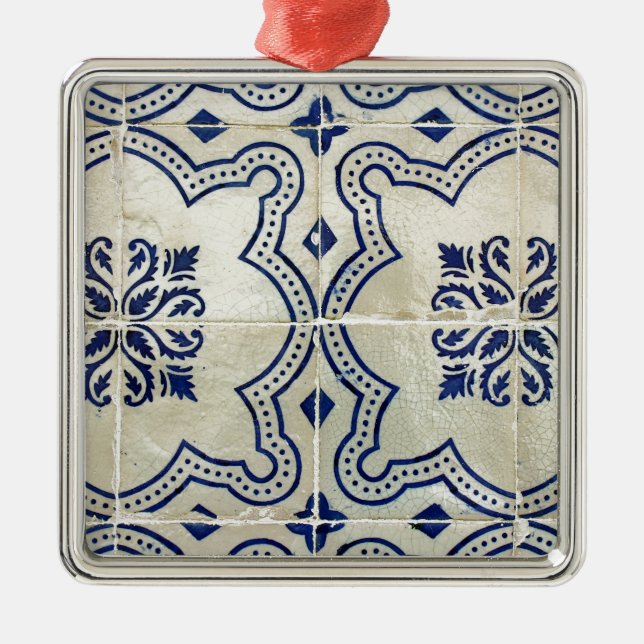 Blue, Portuguese Tiles Metal Ornament (Front)