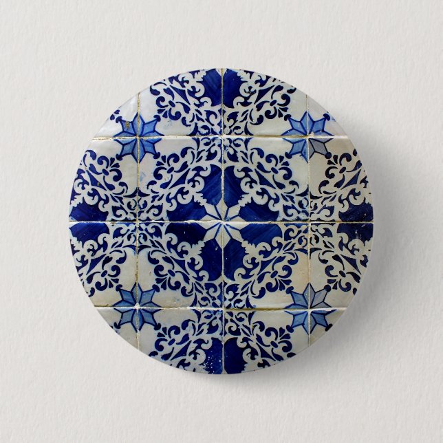 Blue, Portuguese Tiles Pinback Button (Front)