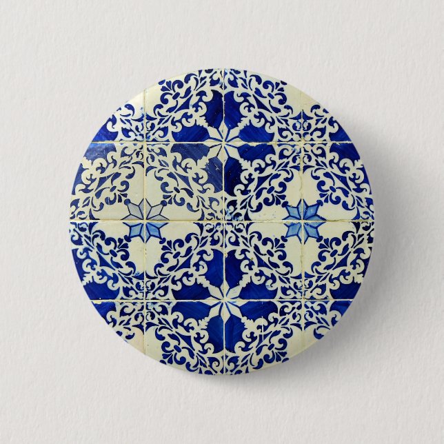 Blue, Portuguese Tiles Pinback Button (Front)