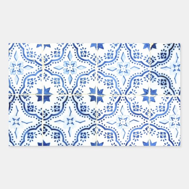 Blue, Portuguese Tiles Rectangular Sticker (Front)