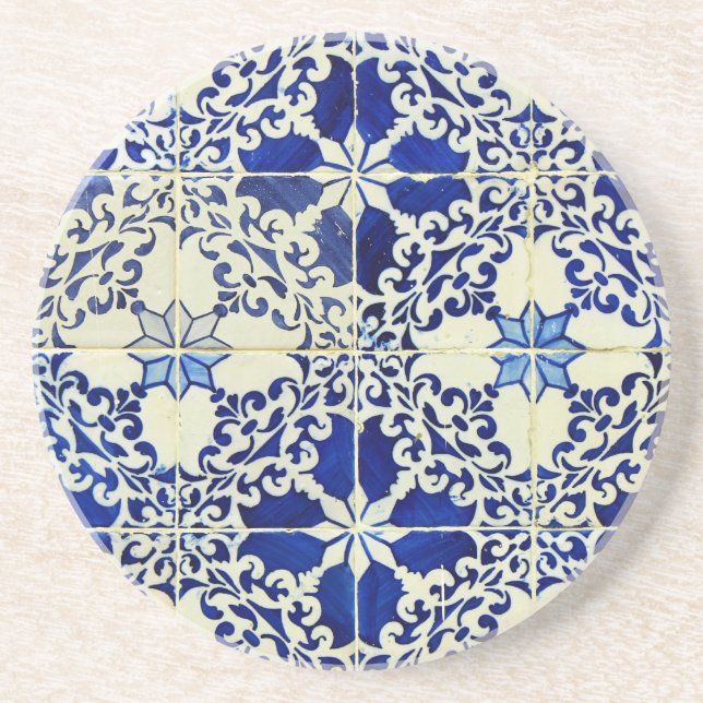 Blue, Portuguese Tiles Sandstone Coaster (Front)