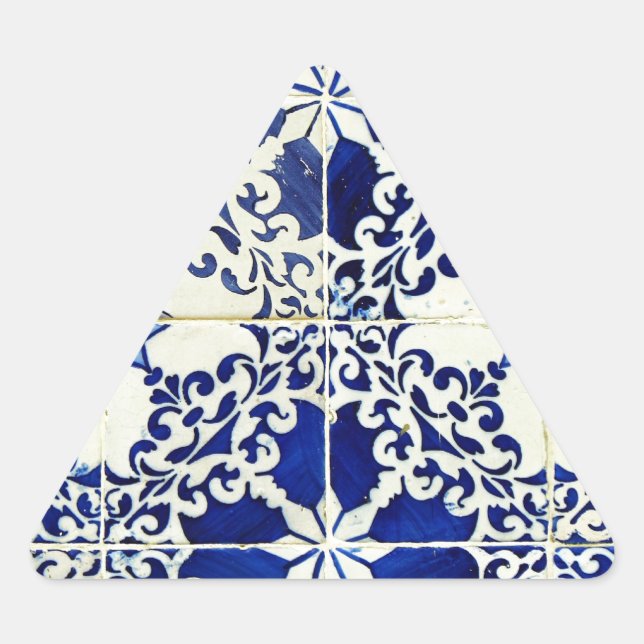 Blue, Portuguese Tiles Triangle Sticker (Front)