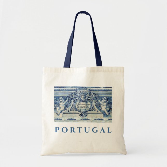Blue Portuguese Tiles with Angels Tote Bag (Front)