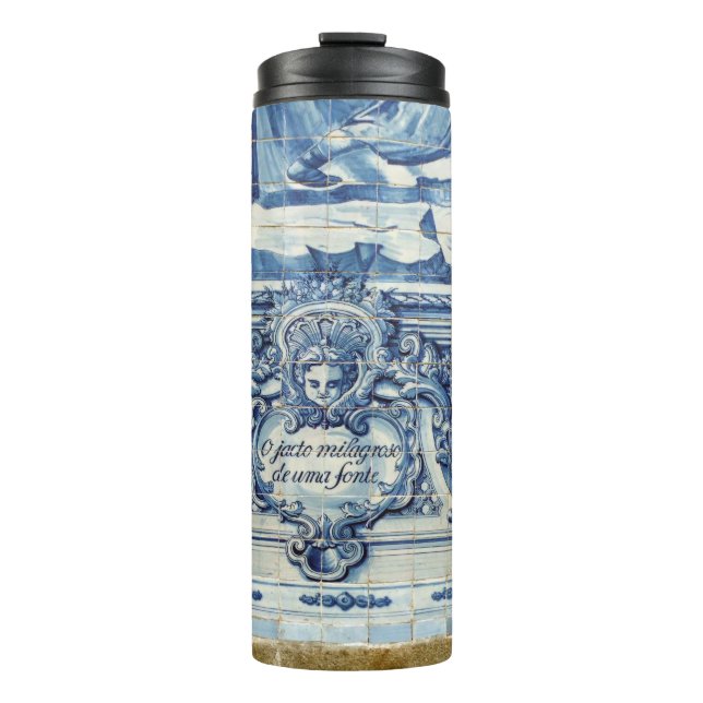 Blue Portuguese Tiles with two angels Thermal Tumbler (Front)