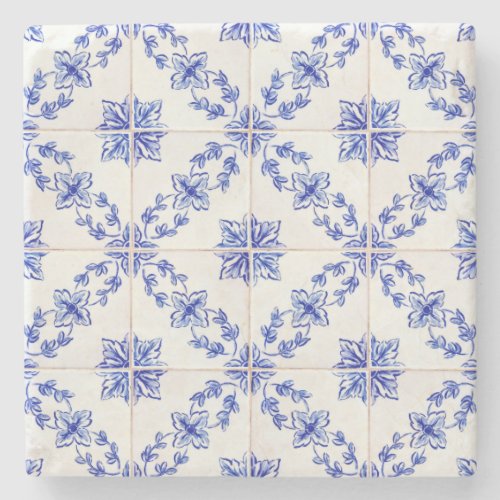 Blue Portuguese Vintage Mosaic Tile Pattern Stone Coaster