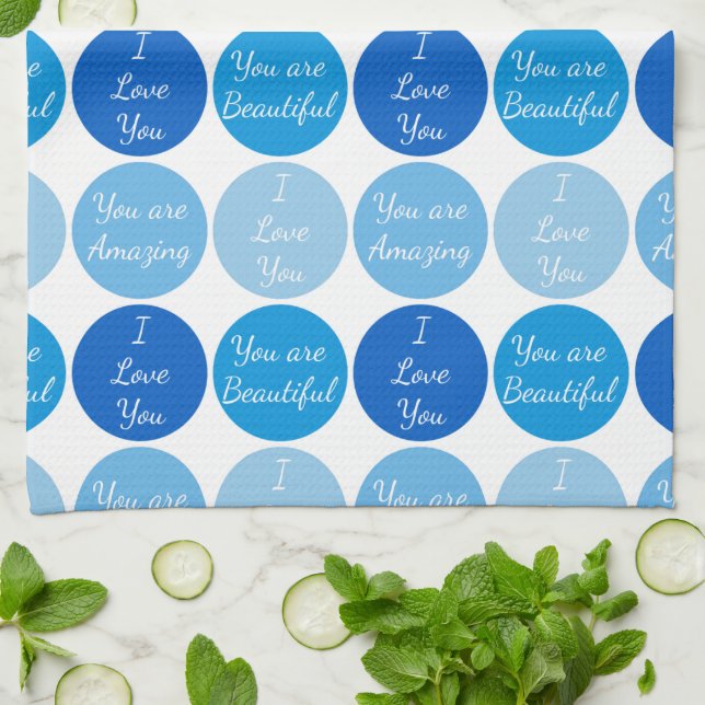Blue Positive Affirmation Word Pattern Kitchen Towel (Folded)
