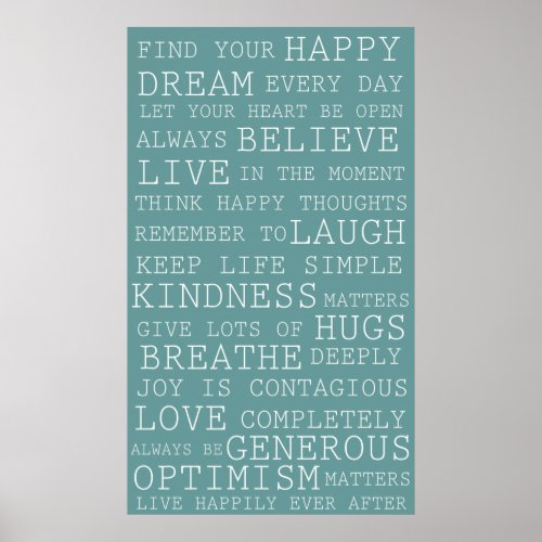 Blue Positive Thoughts Inspirational Words Poster