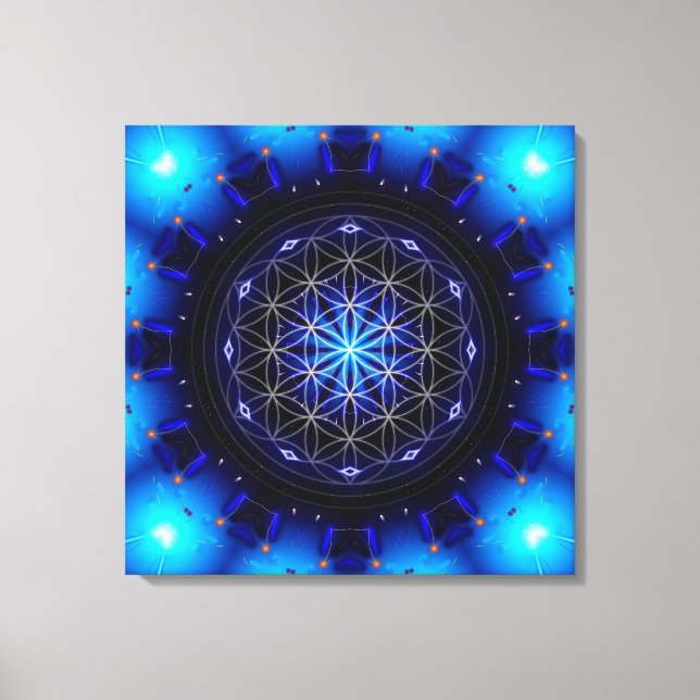 blue power mandala with flower of life canvas print (Front)
