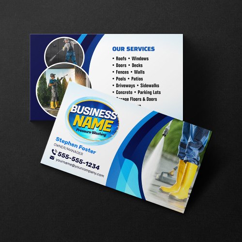 Blue Power Wash Pressure Washing Cleaning Business Card