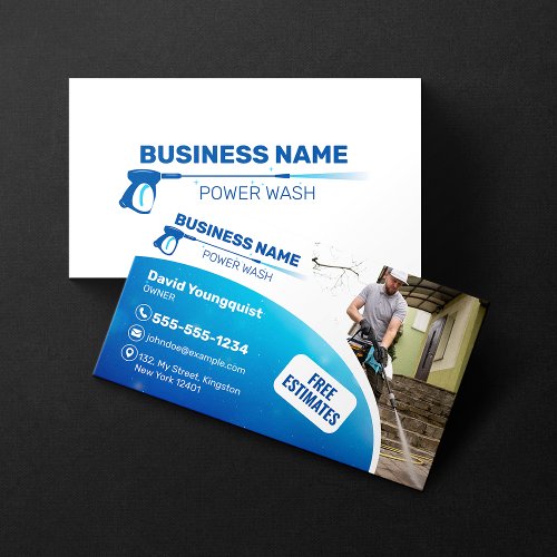 Blue Power Wash Pressure Washing Roof Cleaning Business Card