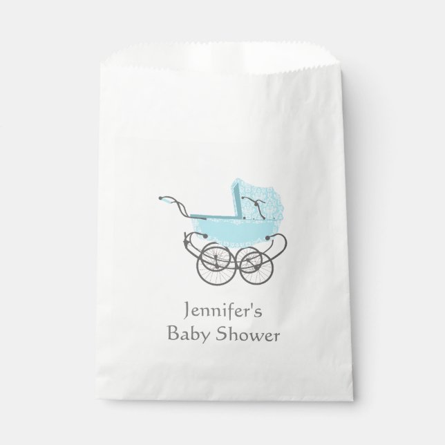 Blue Pram Baby Shower Favor Bag (Front)