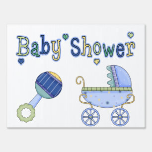Blue Pram & Rattle Baby Shower Yard Sign