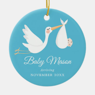 Blue Pregnancy Announcement Baby Boy Ceramic Ornament