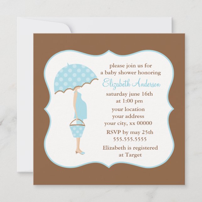 Blue Pregnant Mom Boy Baby Shower Invitation (Front)