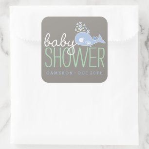 Blue Pregnant Mommy Whale Boy Baby Shower Party Square Sticker
