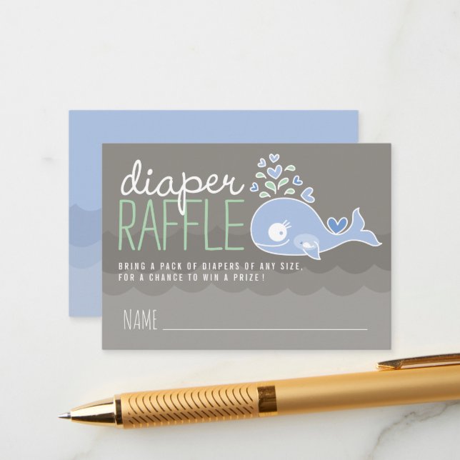 Blue Pregnant Mommy Whale Diaper Raffle Tickets Enclosure Card (Front/Back In Situ)
