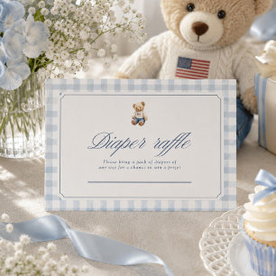 Blue Preppy Diaper raffle Card Teddy Bear 3.5x5