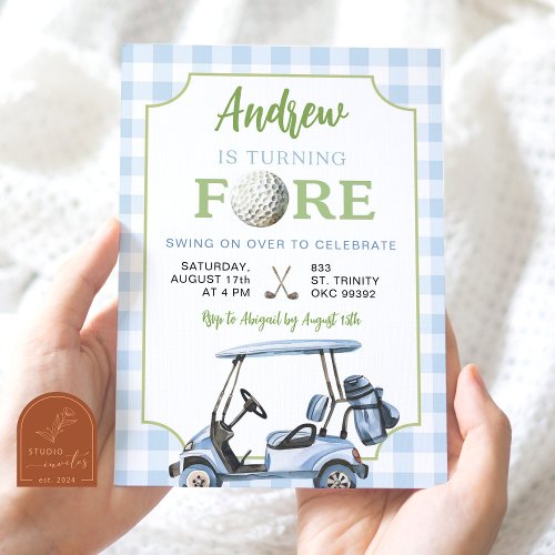 Blue Preppy Golf Boy 4th Birthday Invitation