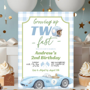 Blue Preppy Retro TWO Fast Birthday Invitation