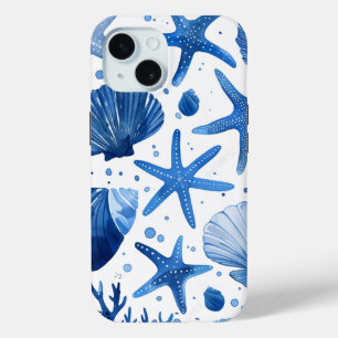 Blue Preppy Shells Starfish iPhone 15 Case