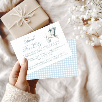 Blue Preppy Stork Book For Baby Shower RSVP Card