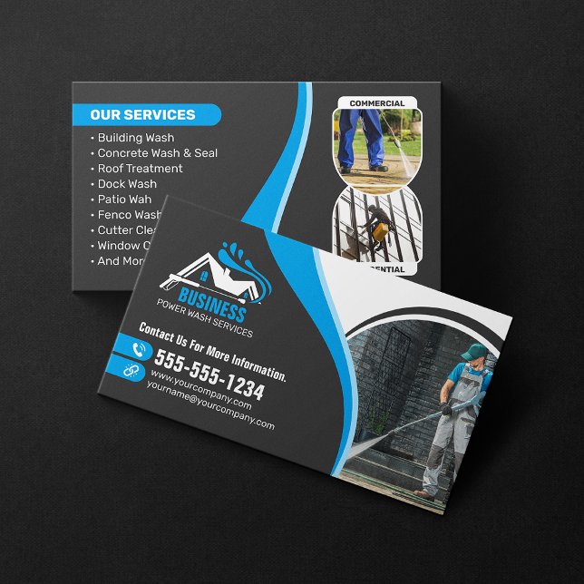 Blue Pressure Wash Power Washing House Washing Business Card (Creator Uploaded)