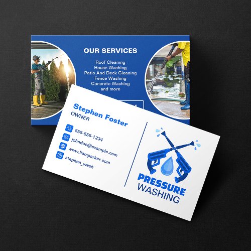 Blue Pressure Washing Photo Power Wash Cleaning Business Card