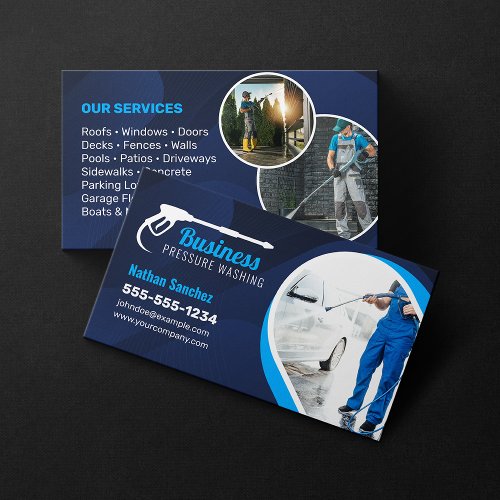 Blue Pressure Washing Power Wash Cleaning Photo Business Card