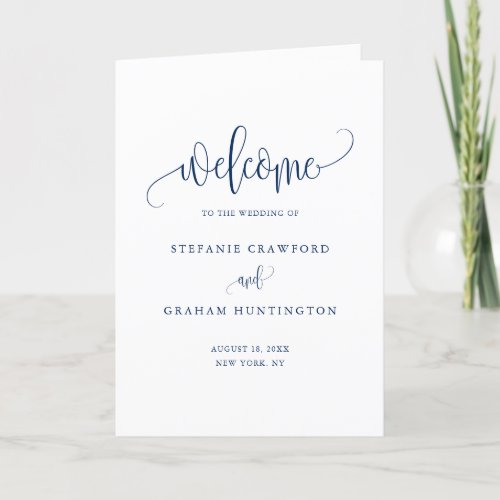 Blue Pretty Calligraphy Script Wedding Booklet Program