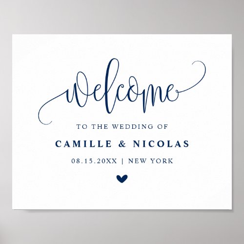 Blue Pretty Calligraphy Script Wedding Welcome Poster