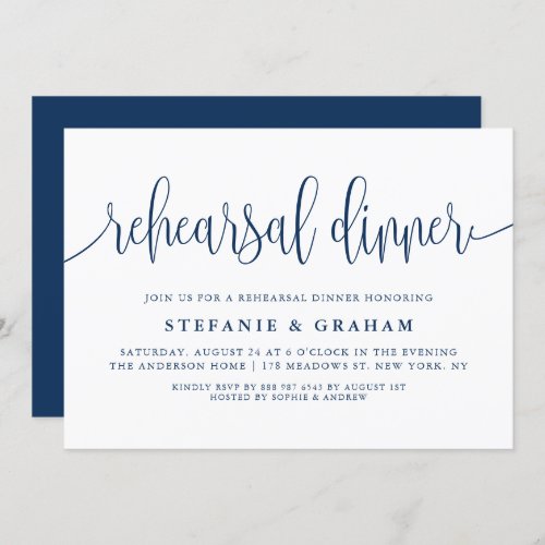 Blue Pretty Calligraphy Simple Rehearsal Dinner Invitation