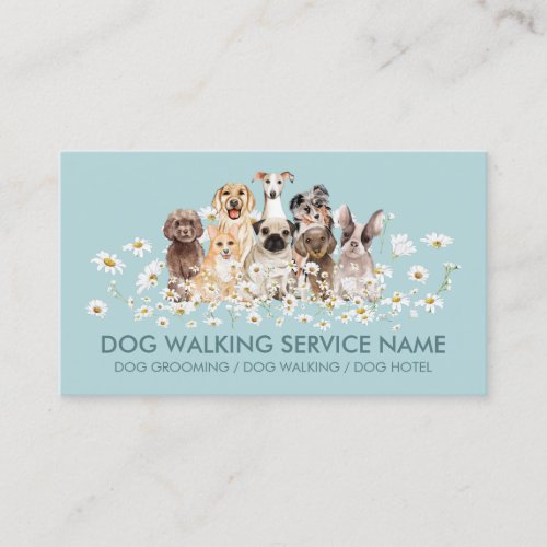 Blue Pretty Dogs in Daisies Business Card