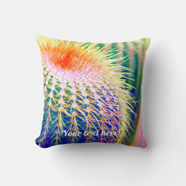 Blue Prickly Cactus Plant Throw Pillow (Front)