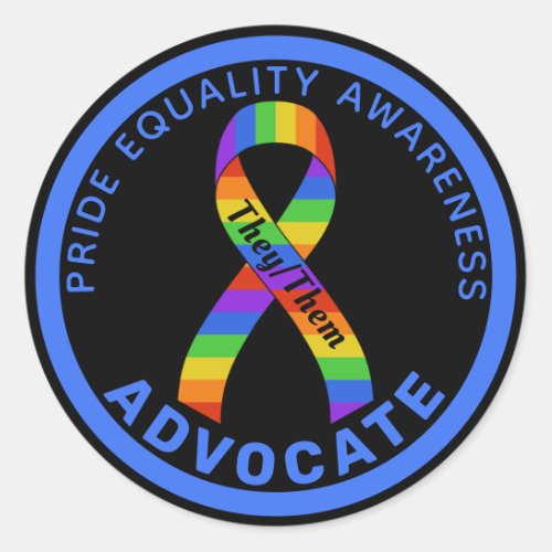 Blue Pride Equality Awareness Black Round Sticker