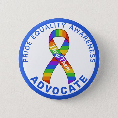 Blue Pride Equality Awareness White Button