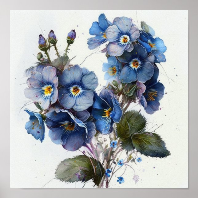 Blue Primrose Flowers Art Print Poster (Front)