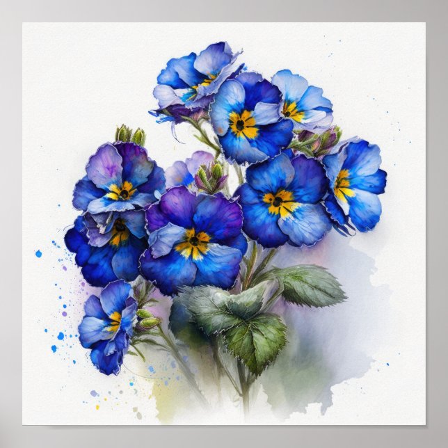 Blue Primrose Flowers Art Print Poster (Front)