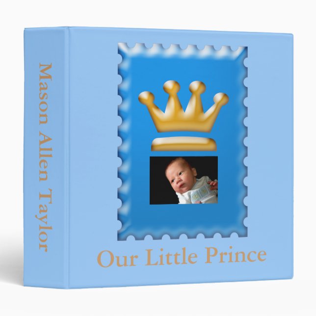 Blue Prince Crown Baby Boy Photo Album Binder (Front/Spine)