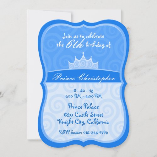 Blue Prince Crown Spirals Birthday Invitation