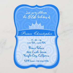Blue Prince Crown Spirals Birthday Invitation