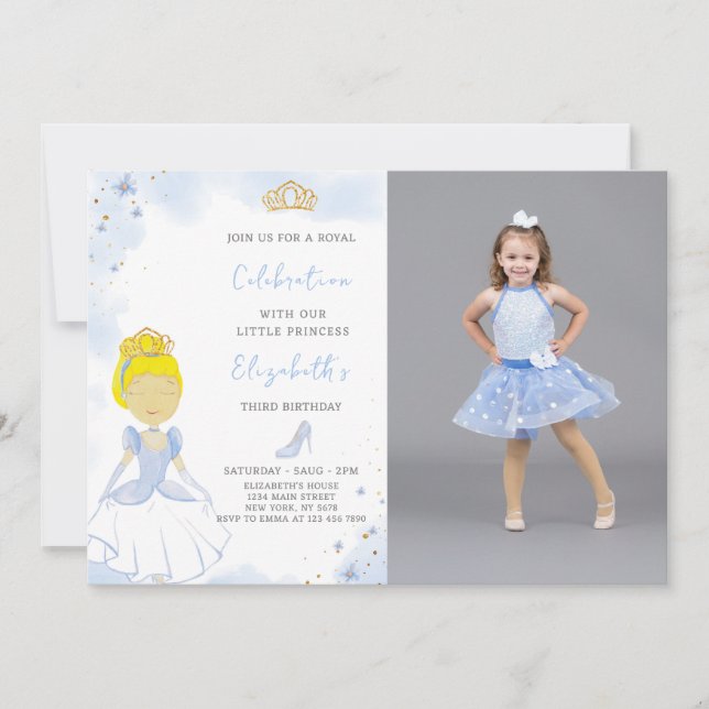 Blue Princess Birthday Invitation With photo (Front)