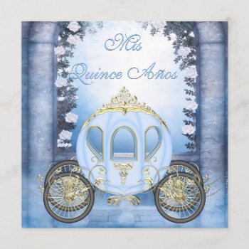 Blue Princess Carriage Enchanted Quinceanera Invitation by InvitationBlvd at Zazzle