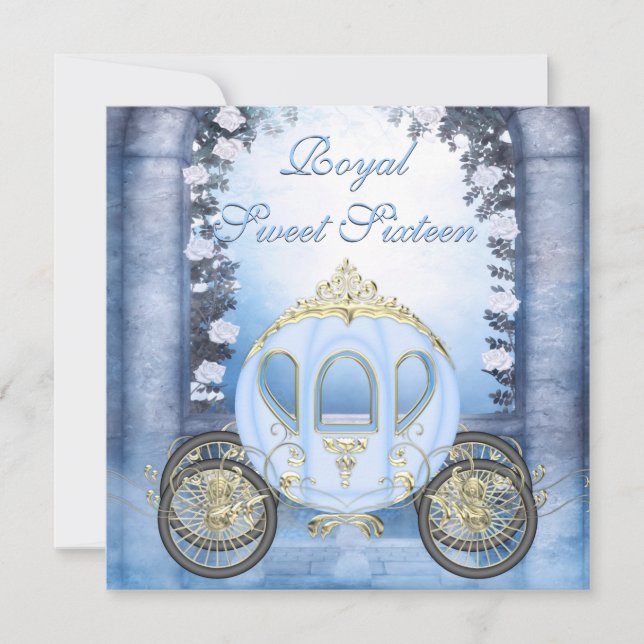 Blue Princess Carriage Enchanted Sweet 16 Invitation (Front)