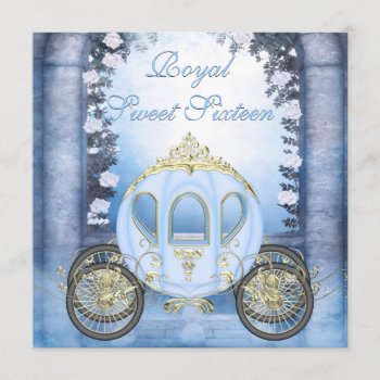 Blue Princess Carriage Enchanted Sweet 16 Invitation by InvitationBlvd at Zazzle